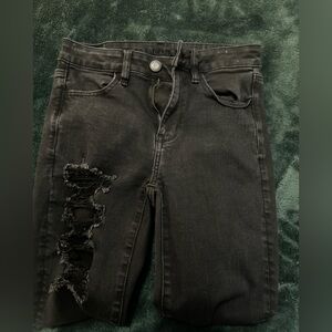 Size 6 xshort,  black torn jeans next level stretch American eagle